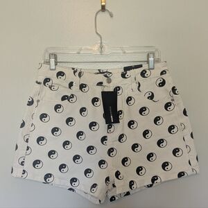 Fashion Nova Yin Yang Cut Off Denim Shorts White Combo New 11